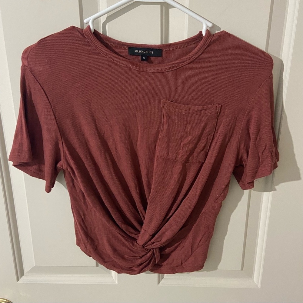 Olivaceous Rust Short Sleeve Twist Top